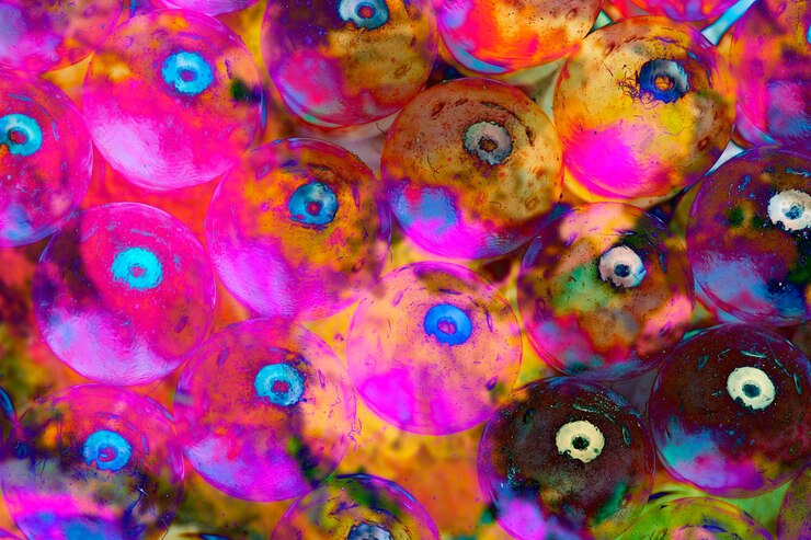 Foto textura fantástica abstrata de contas de vidro coloridas