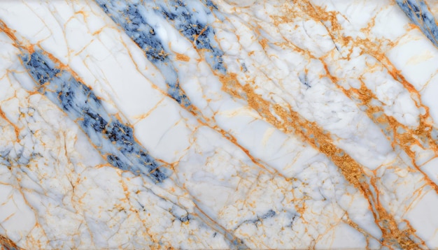Textura fina de mármol Superficie pulida de mármol blanco con patrones azules y naranjas dorados