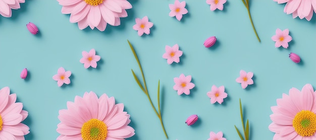 Textura de flores rosas sobre fondo azul Ilustración Generativa AI