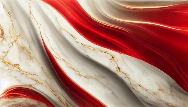 Textura fluida acrílica de mármore em cores vermelhas com ilustração 3d de salpicos dourados