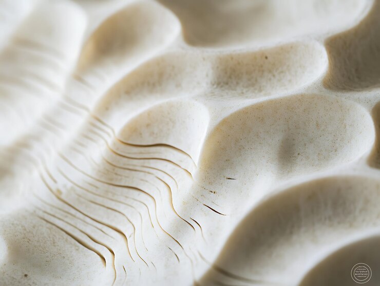 Textura fluida de piedra natural con curvas suaves y patrones orgánicos que se asemejan a formaciones rocosas talladas con sutiles tonos terrenales y detalles superficiales ondulados abstractos