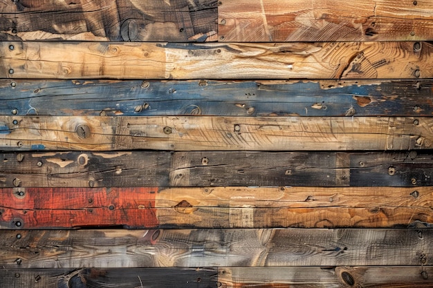 Textura de fondo de madera recuperada de época con tiras pintadas de colores para diseños creativos