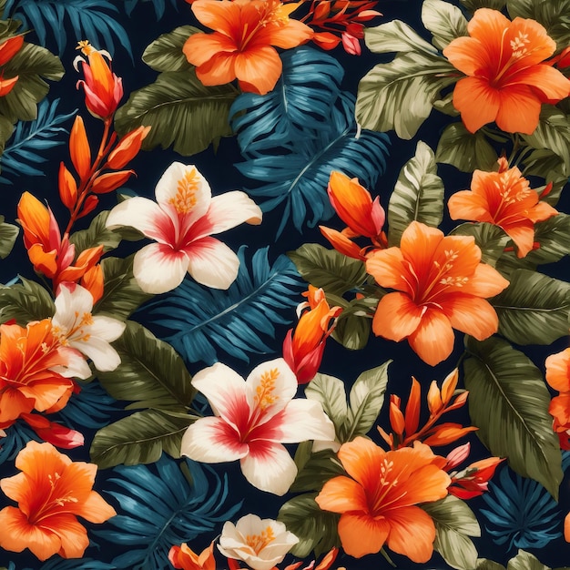 Textura de fondo de mosaico de patrón de flores tropicales