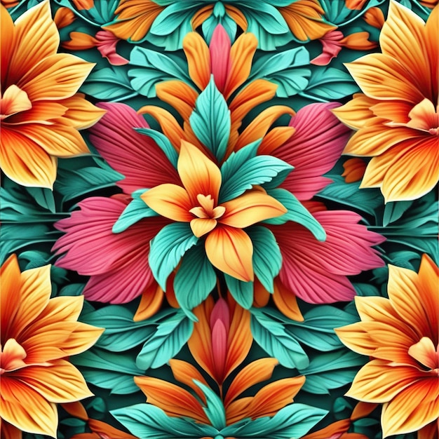 Textura de fondo de mosaico de patrón de flores tropicales