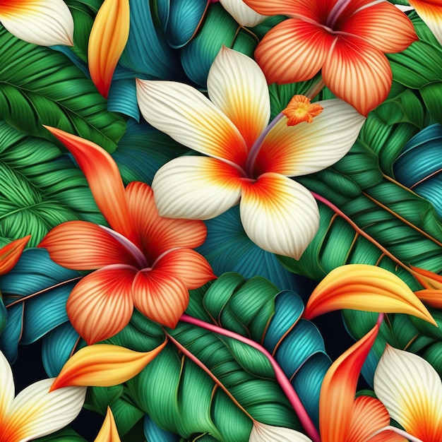 Textura de fondo de mosaico de patrón de flores tropicales