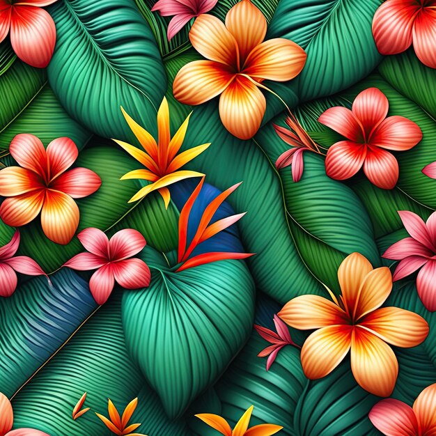 Textura de fondo de mosaico de patrón de flores tropicales