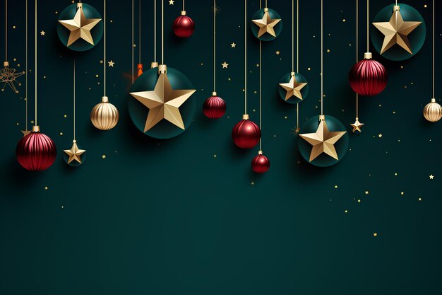 Textura de fondo navideño con estrellas doradas y bolas 3D