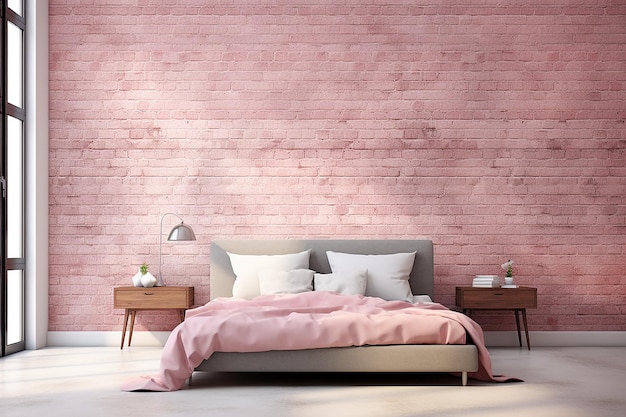 La textura del fondo de la pared de ladrillo rosado vacío