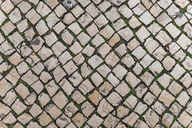 Textura de fondo de piedra de camino, vista superior de textura de azulejo de calle