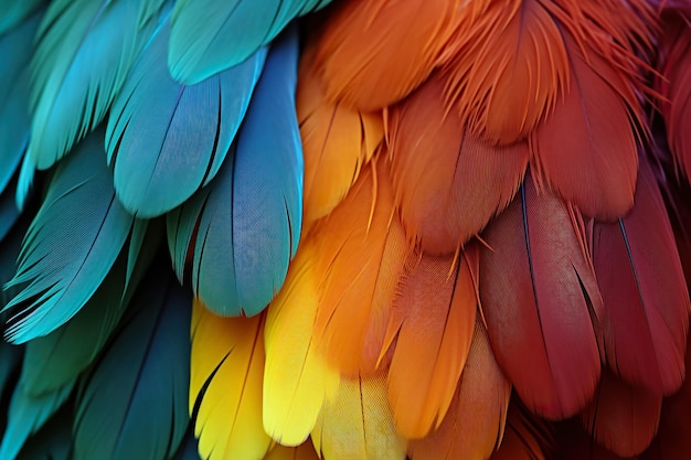 Textura de fondo de plumas coloridas Diseño realista artístico vibrante con detalles de alas exóticas