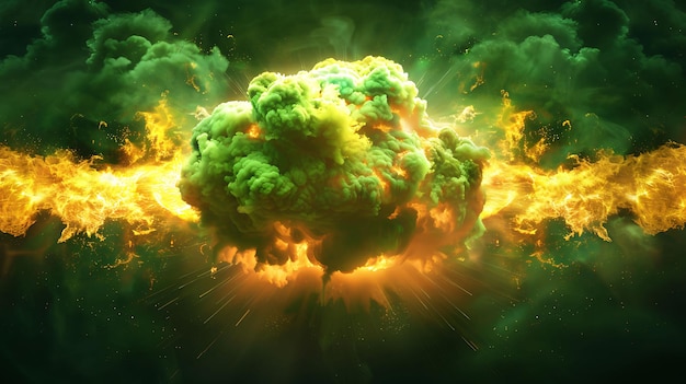 Textura Fuego Nuclear con colores verdes y amarillos brillantes que emiten efecto Arte de diseño de superposición FX