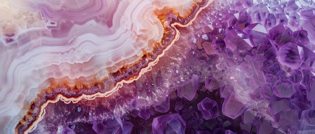 Foto textura geológica impressionante com cristais de ágata e ametista em uma paisagem de sonho