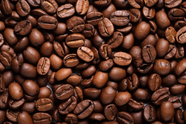 La textura de los granos de café tostados como fondo llamativo