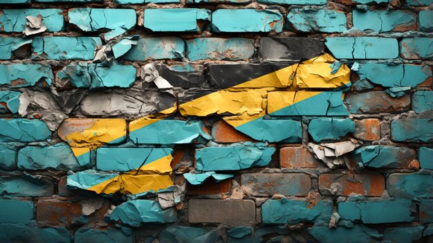 Textura Grunge angustiada Bandeira das Bahamas em uma parede de tijolos