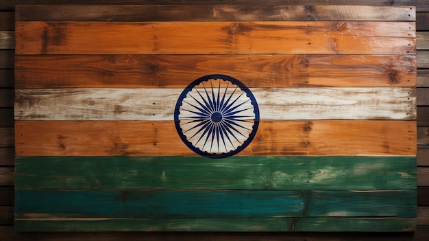 Foto textura grunge bandeira da índia pintada em uma parede de madeira