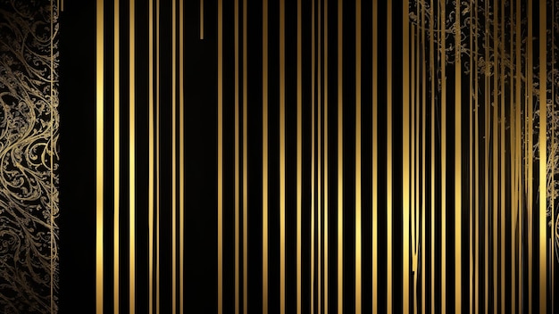 Textura grunge negra decorada con líneas doradas brillantes fondo de lujo
