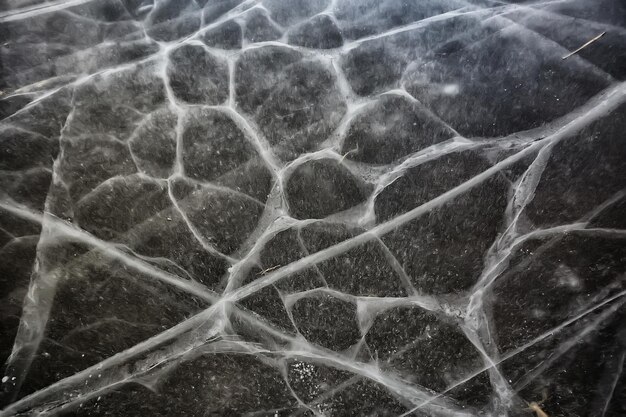 Textura de hielo agrietado, fondo abstracto frío de invierno estacional, hielo natural, hielo roto en un lago