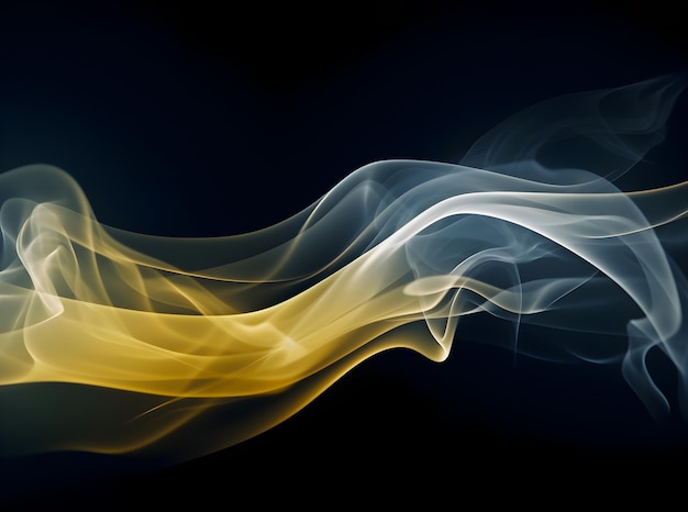 Textura de humo amarillo y azul Resumen humo amarillo y azul sobre un fondo negro Textura de vapor