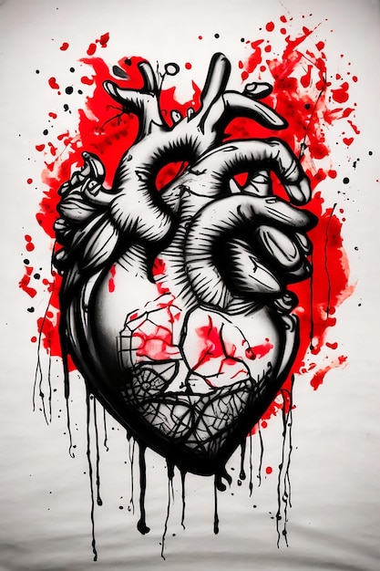 Textura de imagen de boceto de tatuaje de corazón humano abstracto