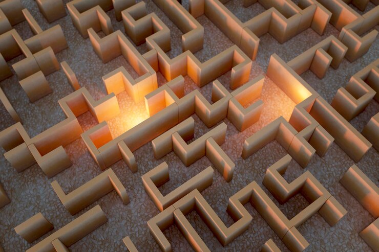 Foto textura de laberinto iluminado creativo solución y concepto de idea renderización 3d