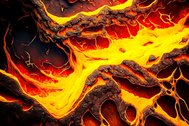 Textura de lava naranja brillante con vetas amarillas de fuego