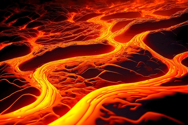 Textura de lava naranja brillante con vetas amarillas de fuego