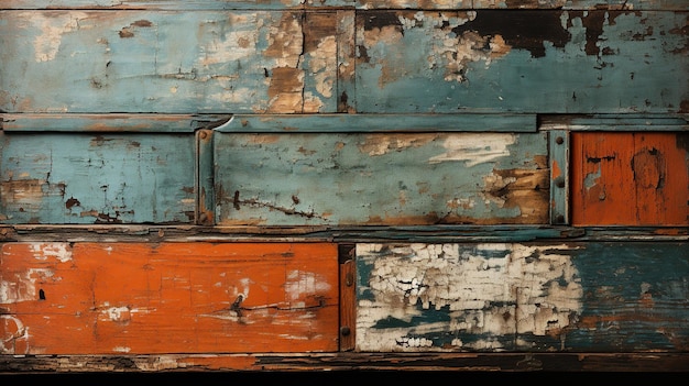 Textura de madera de aparador viejo con IA generativa Colores azul turquesa, amarillo y naranja