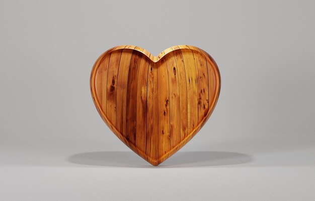 Textura de madera en forma de corazón de representación 3D, fondo de papel tapiz tridimensional.