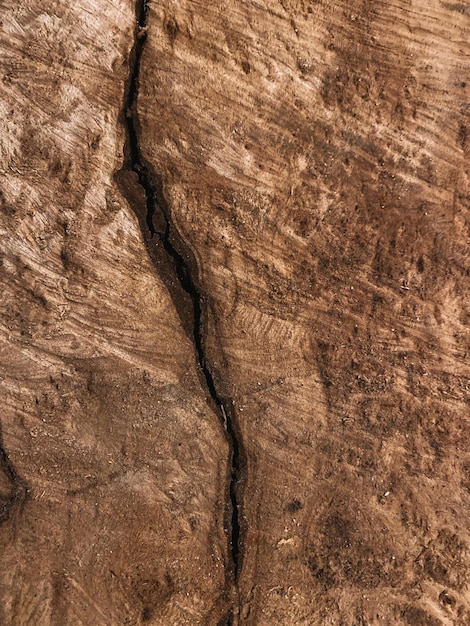 Textura de madera marrón con foto vertical de crack negro