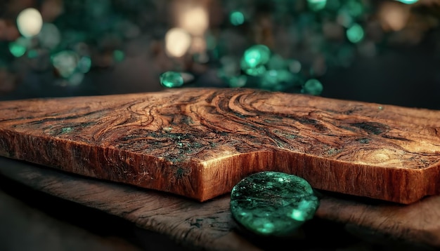 Textura de madera oscura vieja con manchas y epoxi esmeralda en grietas Hermoso fondo de madera moderno con ilustración de resina 3D