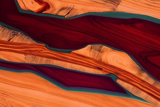 Textura de madera y resina epoxi roja.