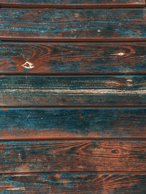 La textura de la madera vieja cubierta con pintura roja y azul es una vieja explosión descolorida