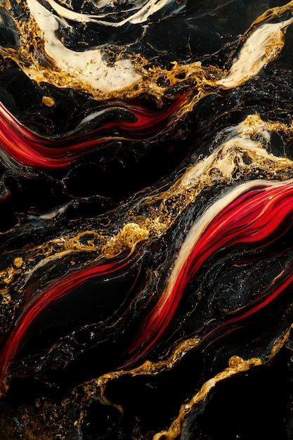 Textura de mármol negro y rojo Fondo de pantalla de pintura de arte fluido abstracto de lujo