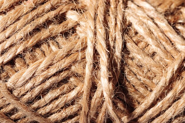 Textura marrón madeja de cuerda de yute closeup fotografía macro