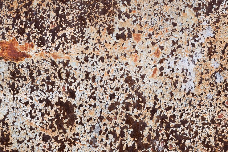 Foto textura de metal oxidado el fondo está hecho de metal oxidada con pintura blanca descascarada