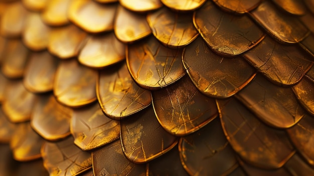 Textura metálica dorada de escamas de dragón o serpiente IA generativa