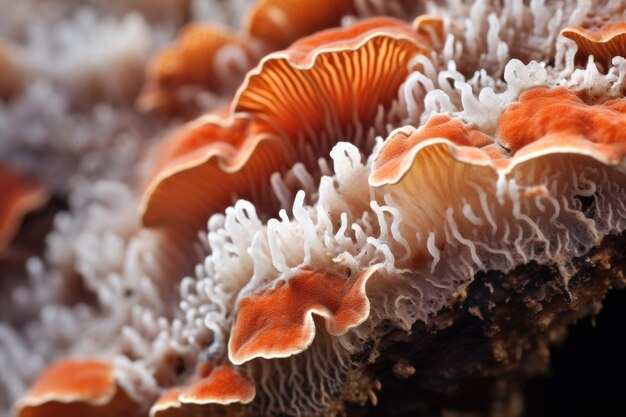 Textura del micelio de hongos en colores naturales setas para el fondo