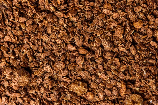 Textura o fondo de granola de chocolate.