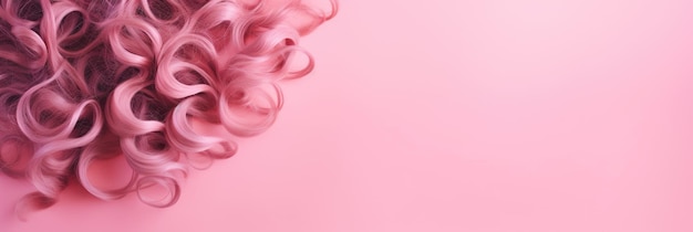 Textura ondulada de cabello rosa rizado de color saludable aislado sobre fondo rosa baner ai generativo