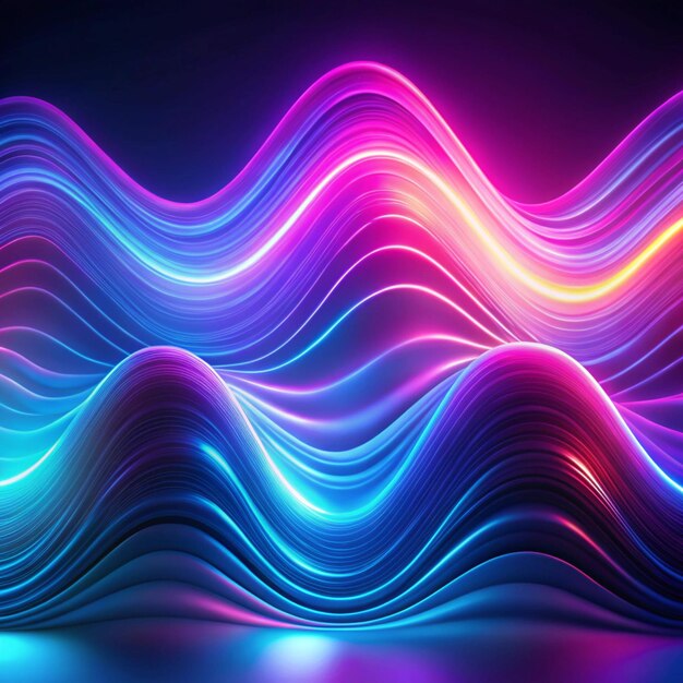 Textura ondulada de neón Brillo desenfocado Onda iridescente Desdibujado color fluorescente azul púrpura Gradiente de curva de luz Líneas de fondo abstracto con espacio libre