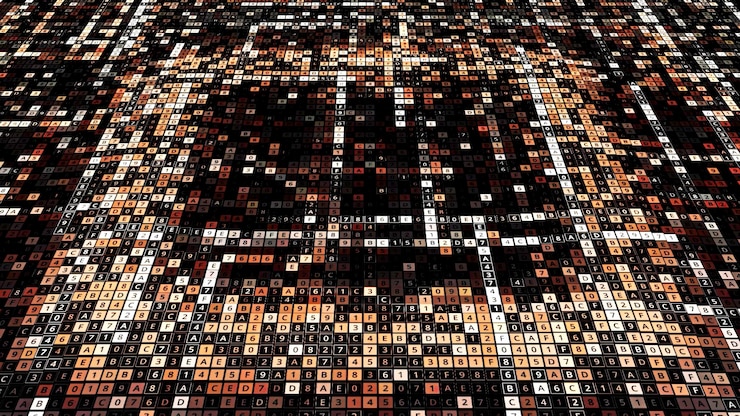Foto textura ondulante de movimiento abstracto con números y letras reemplazándose entre sí animación cibernética o