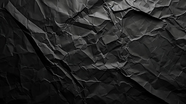 Textura de papel arrugado negro en fondo con poca luz