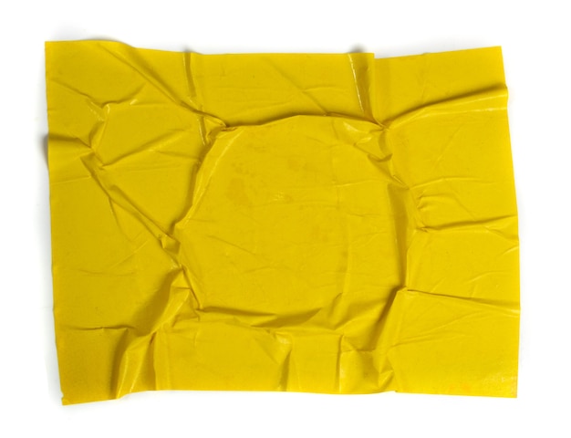 Textura de papel encolado amarillo con efecto de grunge de superficie arrugada en forma de marco redondo y lugar para texto