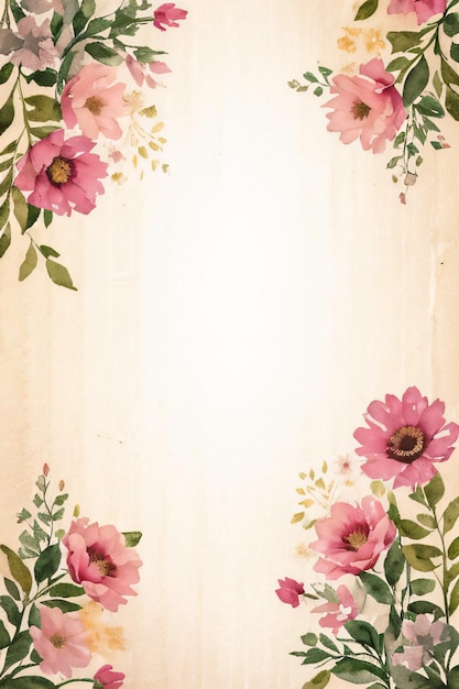 Textura de papel retro vintage con flores en acuarela