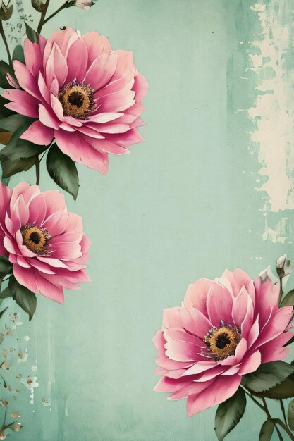 Textura de papel retro vintage con flores en acuarela