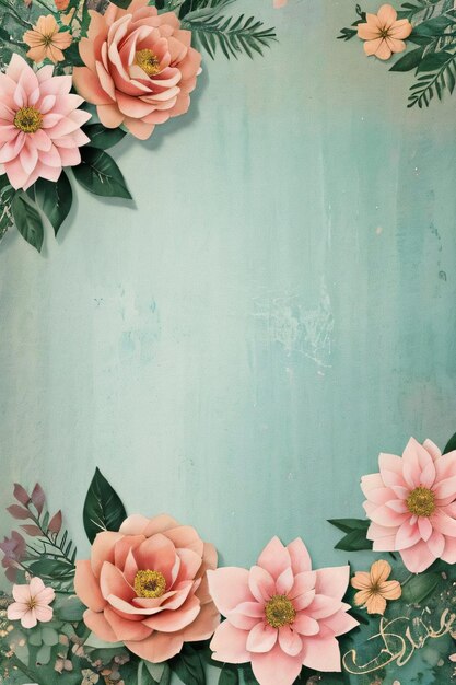 Textura de papel retro vintage con flores en acuarela