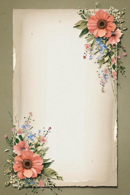 Textura de papel retro vintage con flores en acuarela