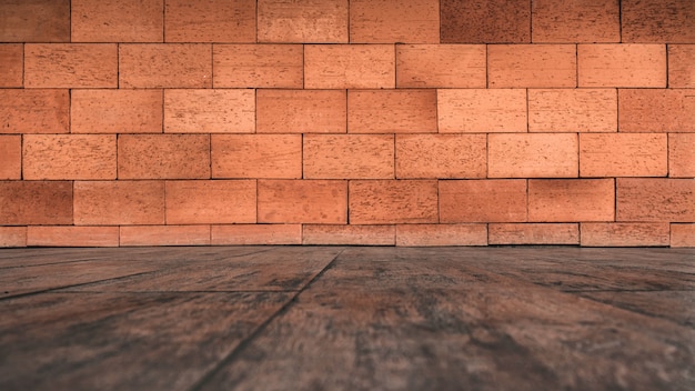 Foto textura de pared de ladrillo y fondo de piso de madera