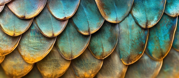 Textura del patrón de escamas de azul azulado y dorado