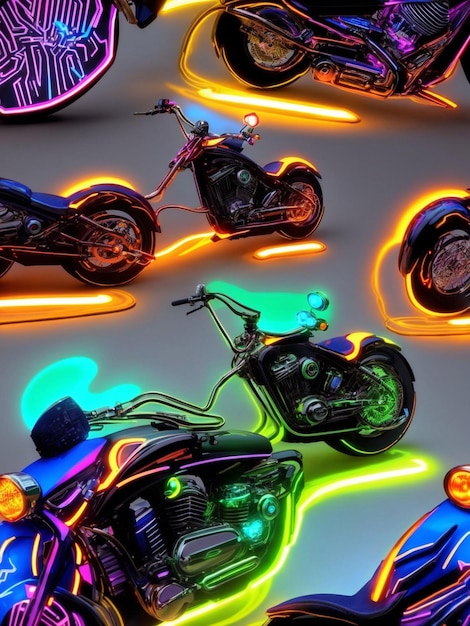 Textura de patrón de motocicleta con luces de neón